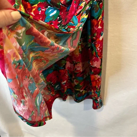 LAUREN Ralph Lauren Bright Floral Faux-Wrap Stretch Jersey Midi Dress | Sz 8 - Picture 3 of 6